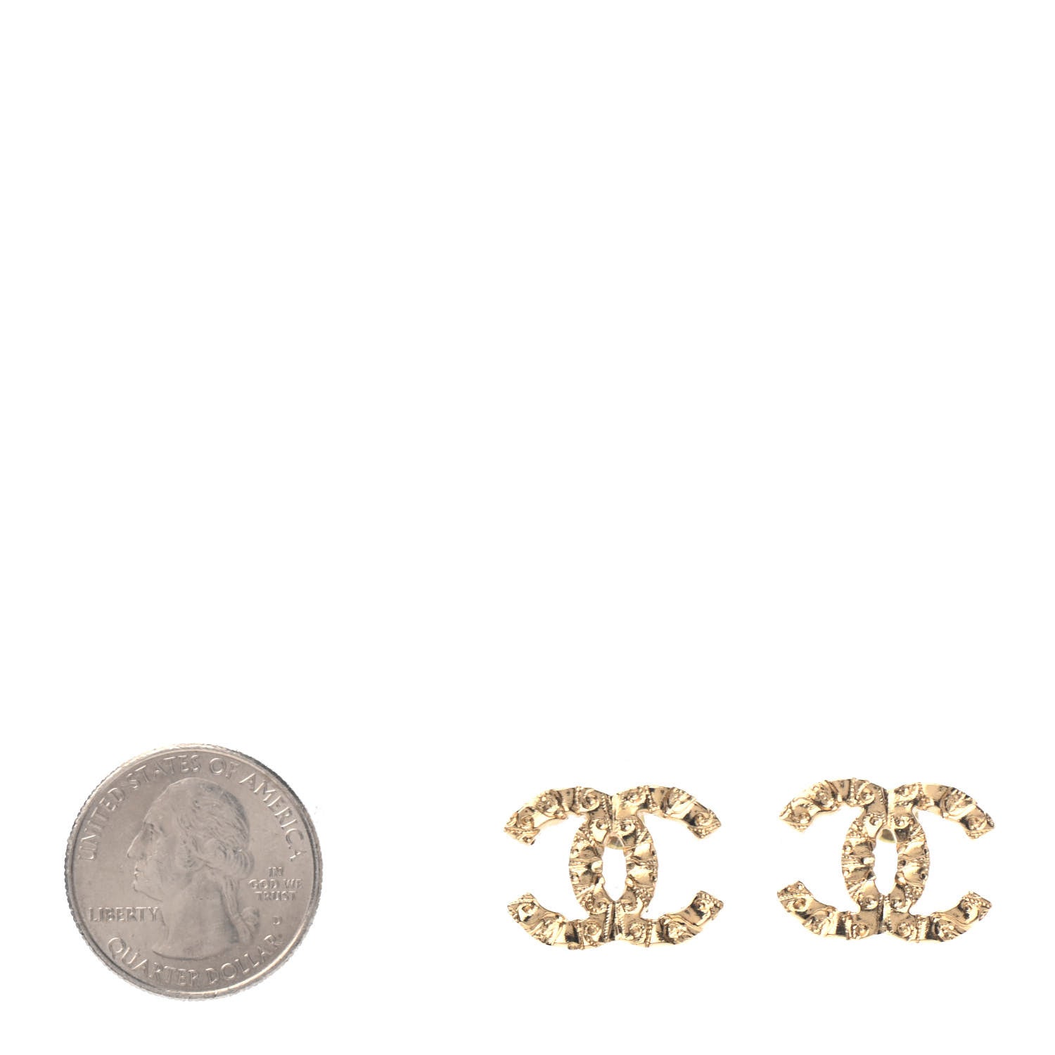 Chanel Metal Textured CC Earrings Gold 2 of 4