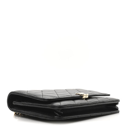 Chanel Lambskin Quilted Top Handle Wallet On Chain WOC Black 4 of 11