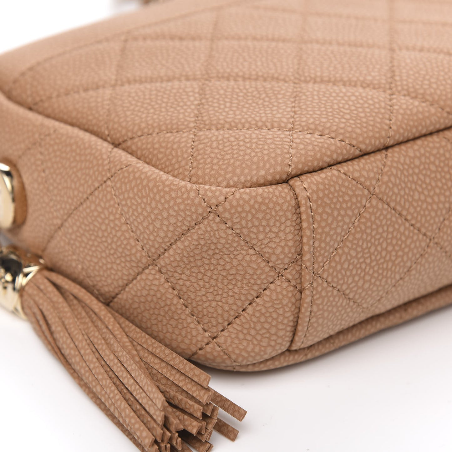 Caviar Quilted Coco Tassel Camera Case Beige