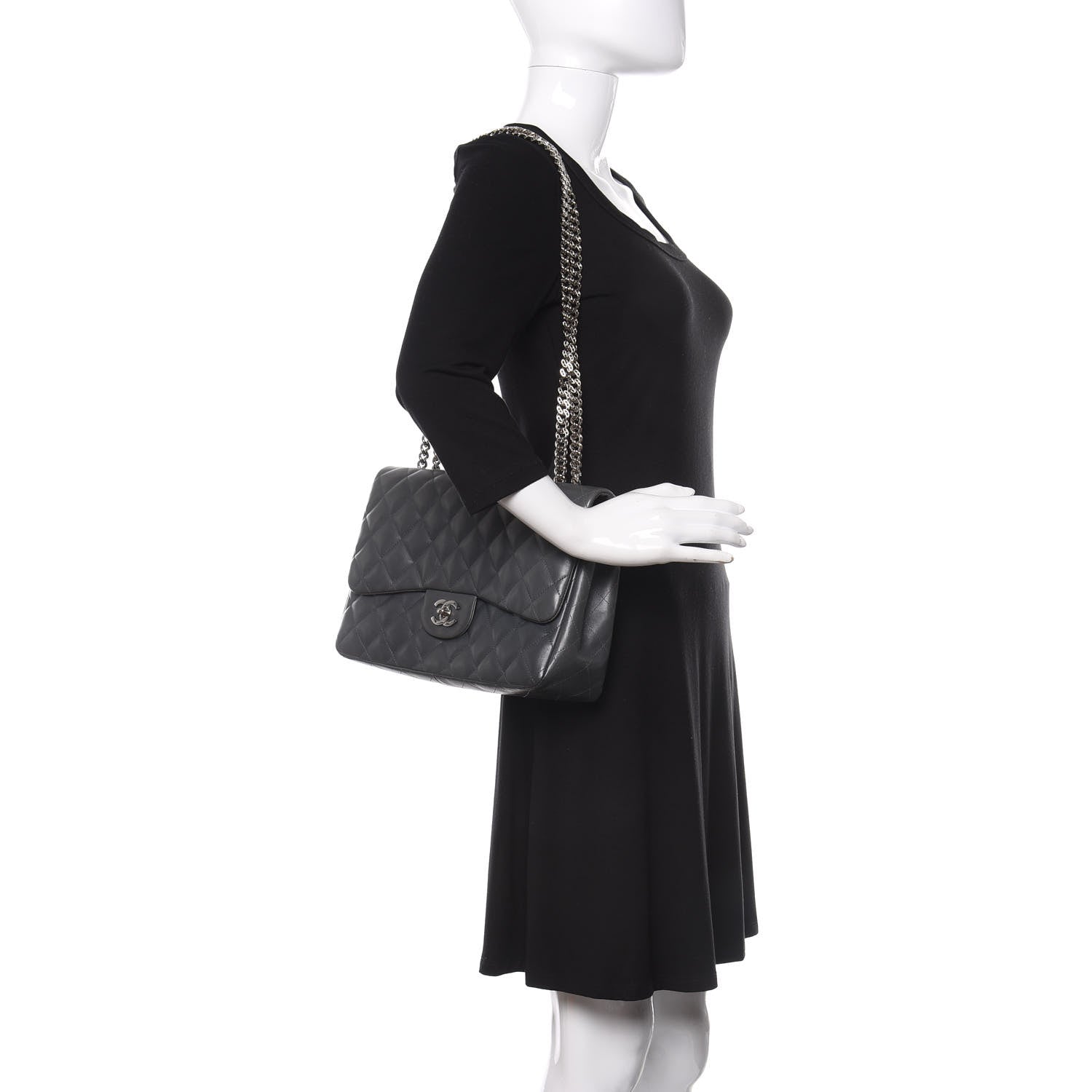 Chanel Lambskin Quilted Jumbo Single Bijoux Chain Flap Gris Fonce 2 of 11