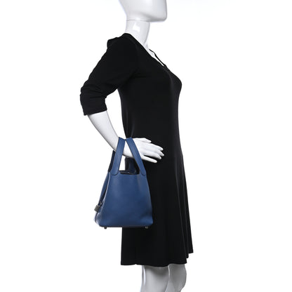 Hermes Taurillon Clemence Picotin Lock 18 PM Bleu Agate 2 of 9