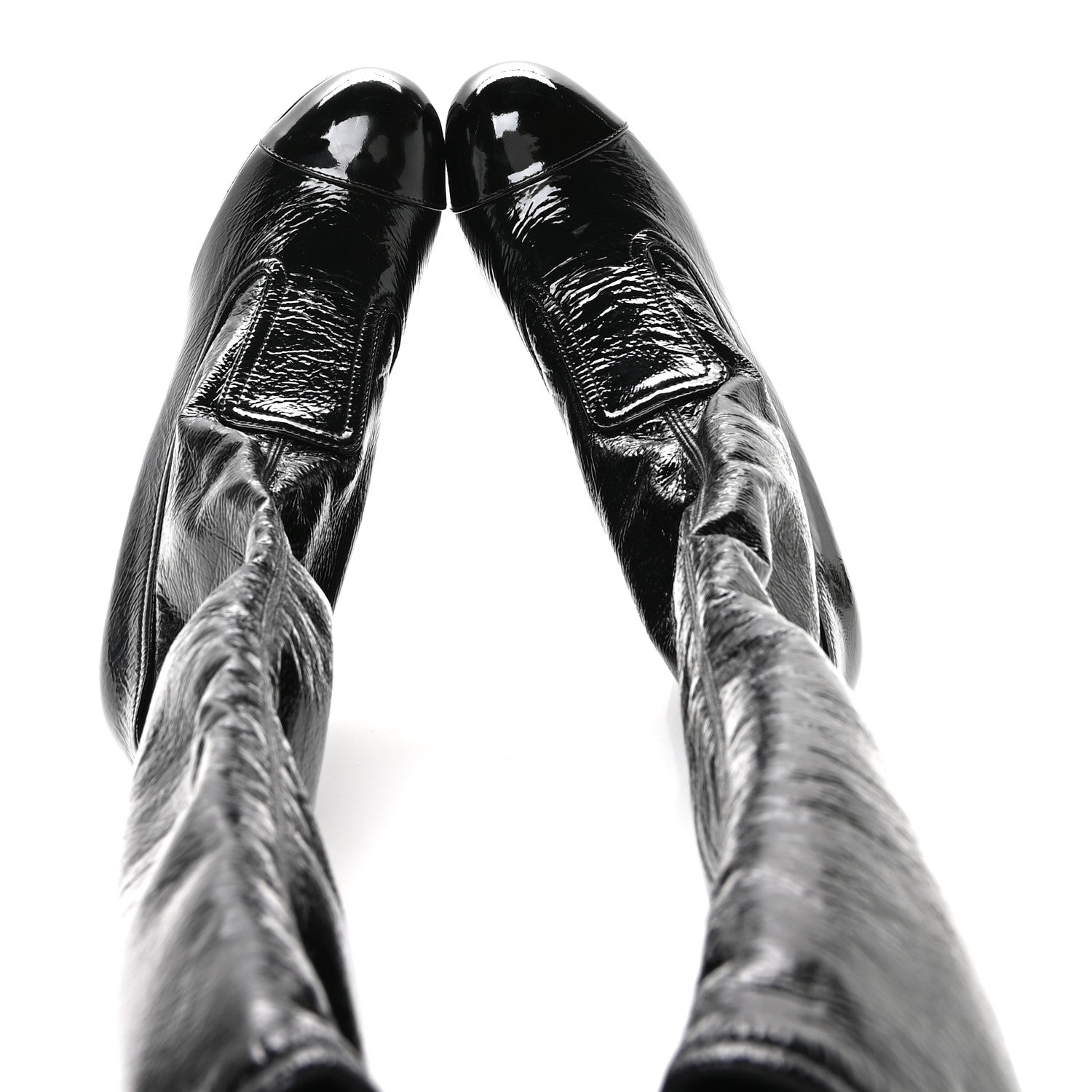 Chanel Crumpled Patent High Boots 38.5 Black 2 of 8
