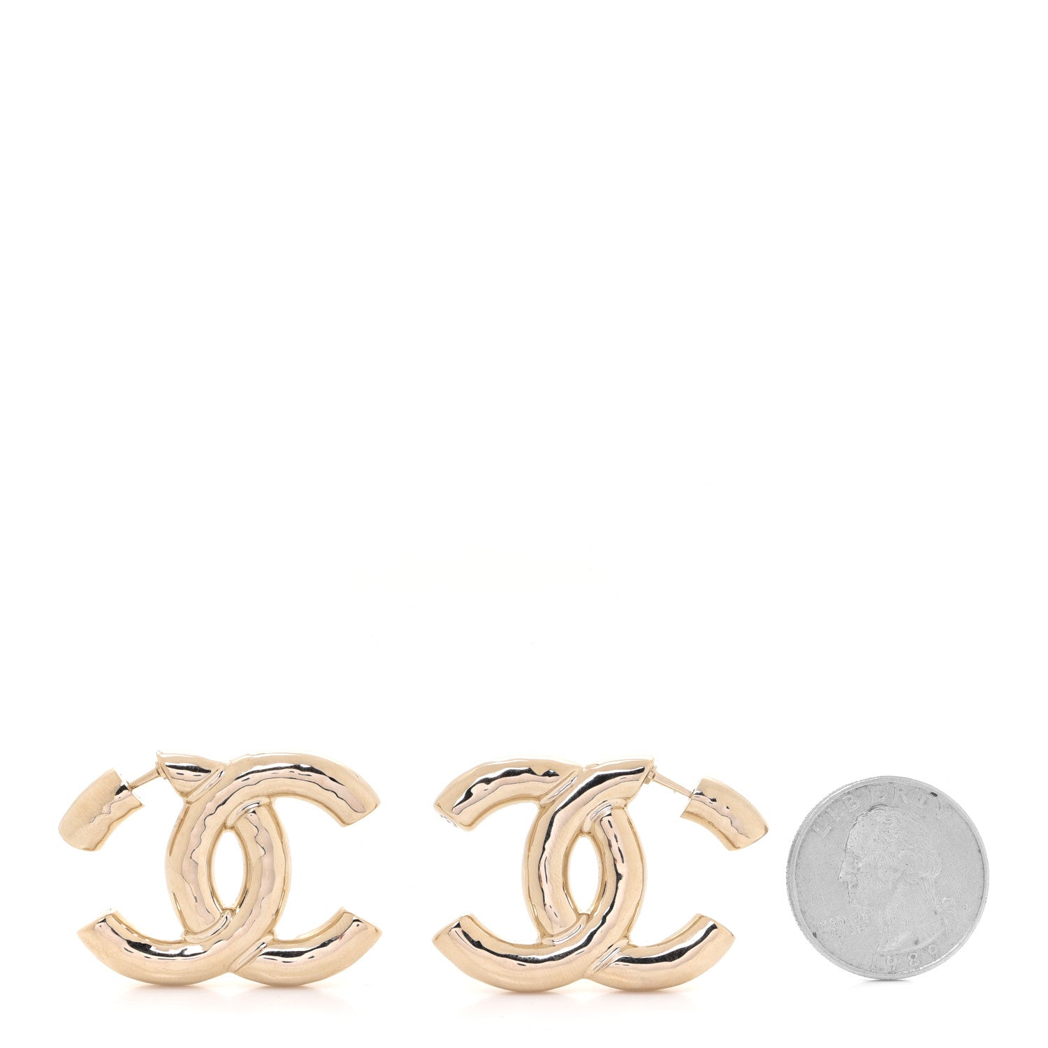 Chanel Metal Large CC Earrings Light Gold 2 of 5