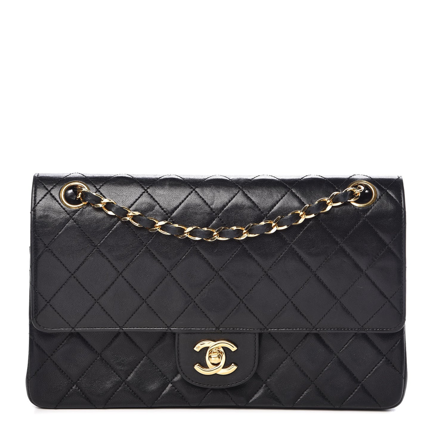 Lambskin Quilted Medium Double Flap Black