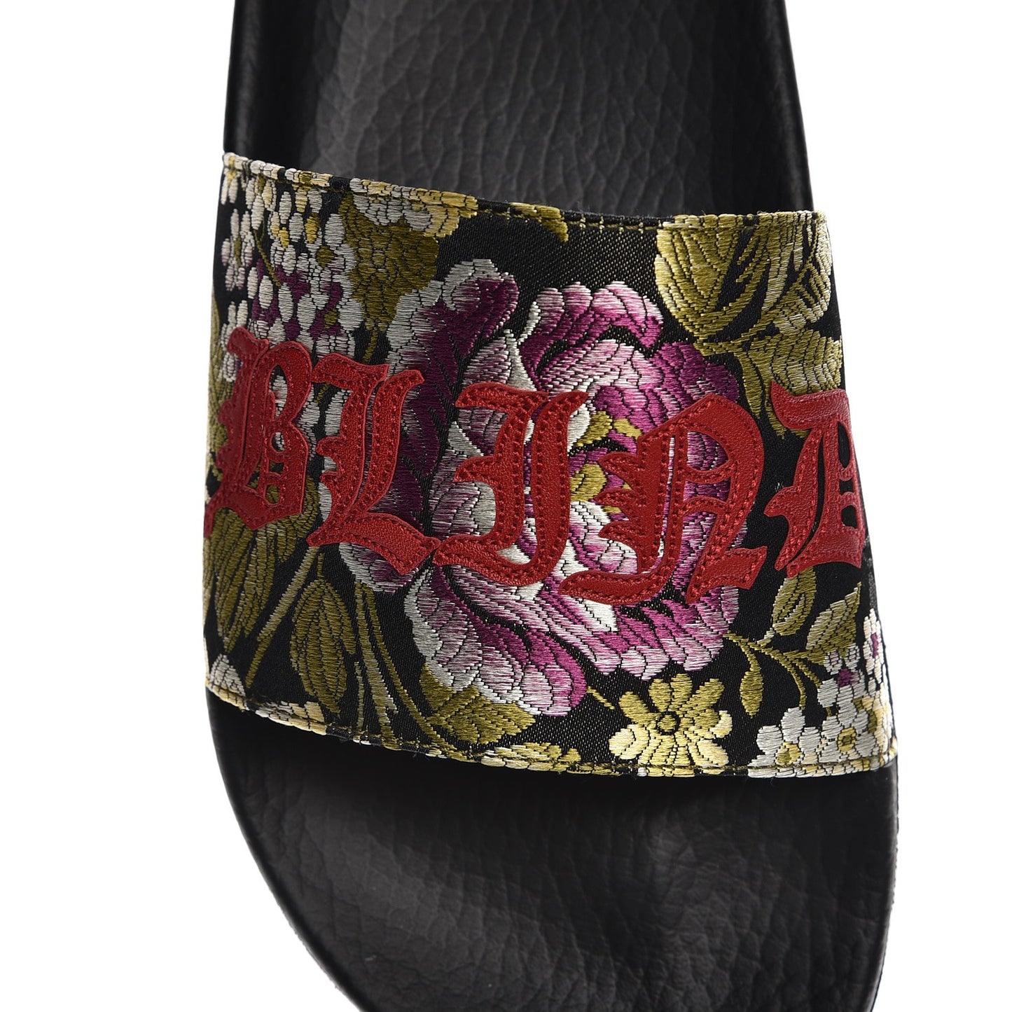 Jacquard Floral Blind for Love Slide Sandals 39 Black Multicolor