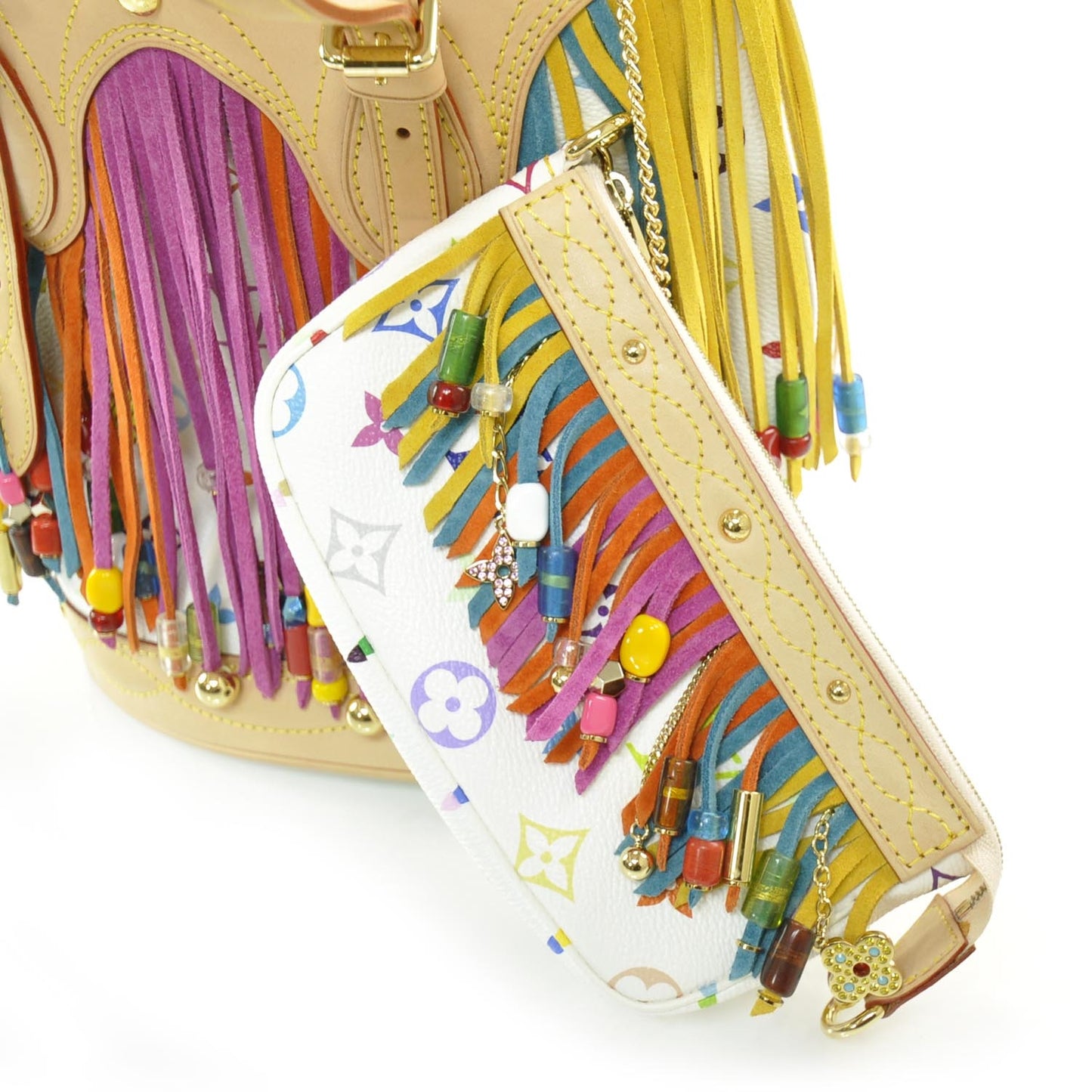 Monogram Multicolor Fringe Bucket White