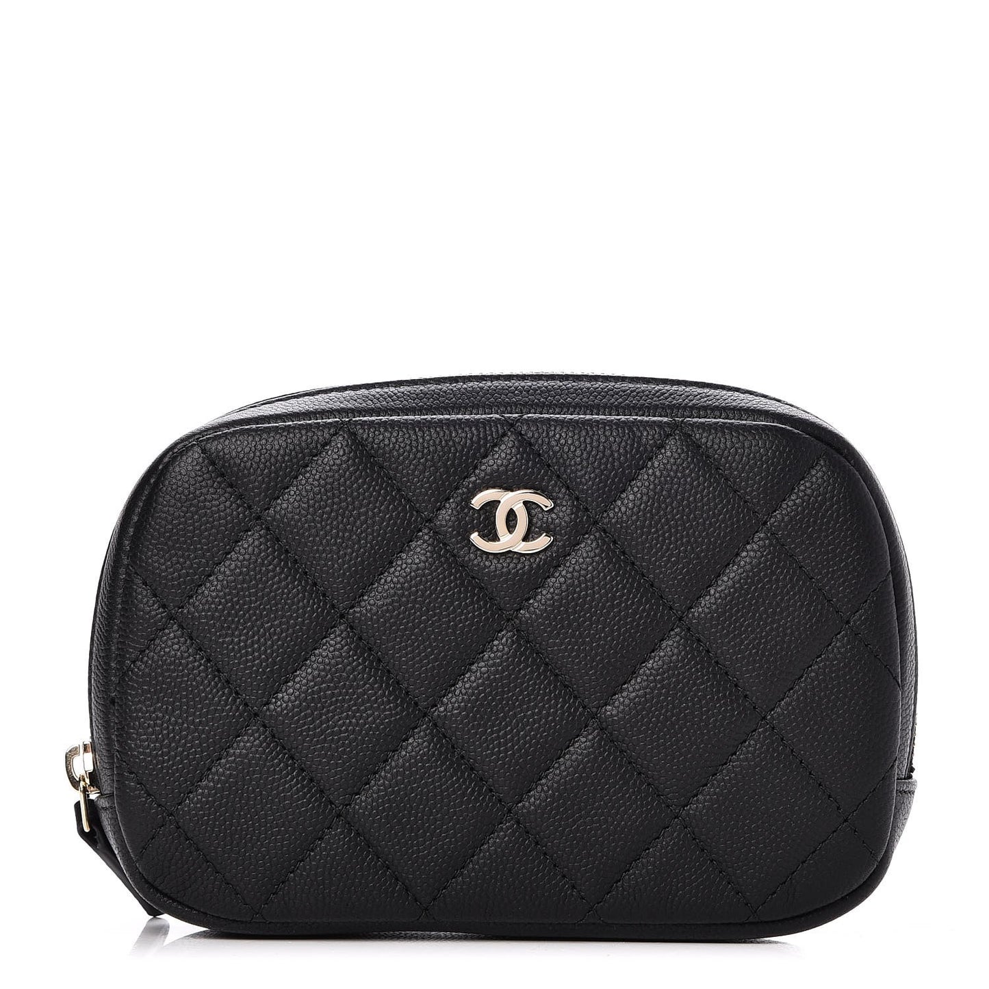 Caviar Quilted Small Curvy Pouch Cosmetic Case Black