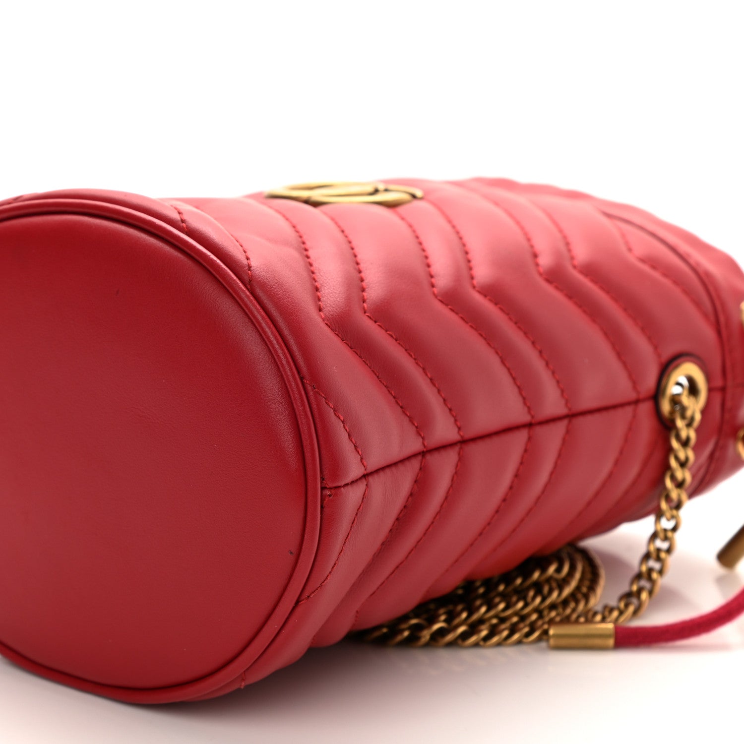 Gucci Calfskin Matelasse Mini GG Marmont 2.0 Bucket Bag Hibiscus Red 8 of 8