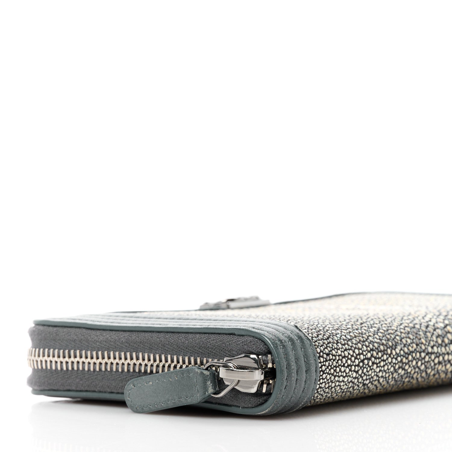 Chanel Metallic Galuchat Stingray Lambskin Boy Gusset Zip Wallet Dark Silver 10 of 11