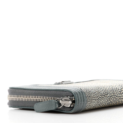 Chanel Metallic Galuchat Stingray Lambskin Boy Gusset Zip Wallet Dark Silver 10 of 11