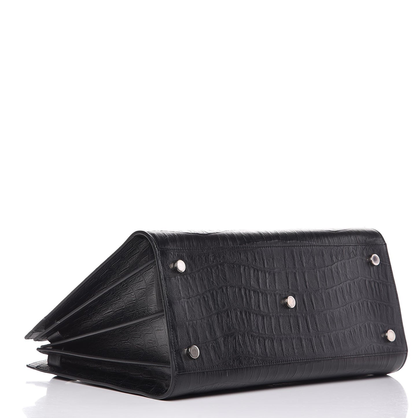 Calfskin Crocodile Embossed Large Sac De Jour Carryall Black