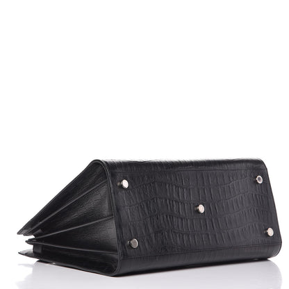 Saint Laurent Calfskin Crocodile Embossed Large Sac De Jour Carryall Black 4 of 10