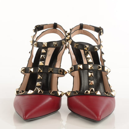 Valentino Garavani Nappa Rockstud Ankle Strap 100mm Pumps 38 Scarlet Black 2 of 6