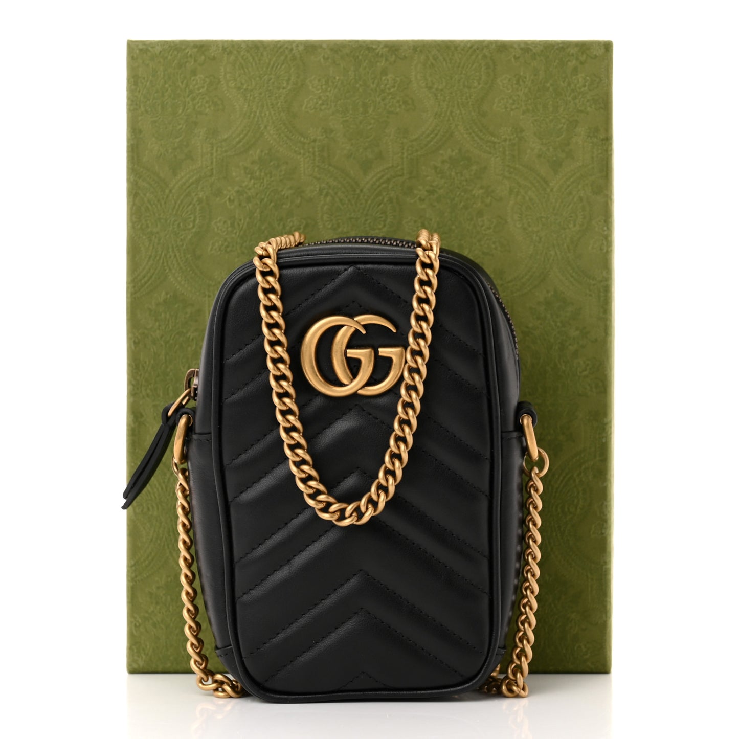 Calfskin Matelasse Mini GG Marmont Crossbody Bag Black