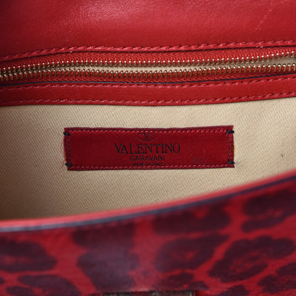 Valentino Garavani Calf Hair Leopard Print Small Glam Lock Rockstud Flap Red 7 of 10