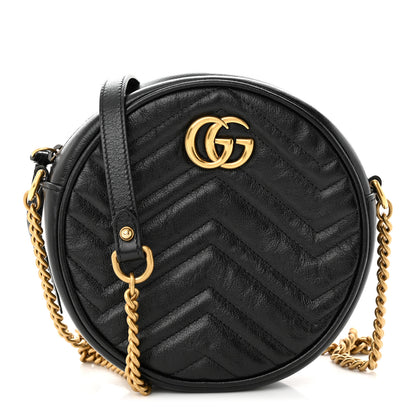 Gucci Azalea Calfskin Matelasse Heart Mini GG Marmont Round Shoulder Bag Black 1 of 11