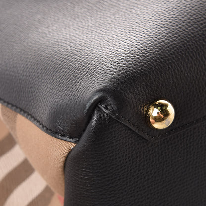 Burberry Grainy Calfskin House Check Large Banner Tote Black 10 of 14