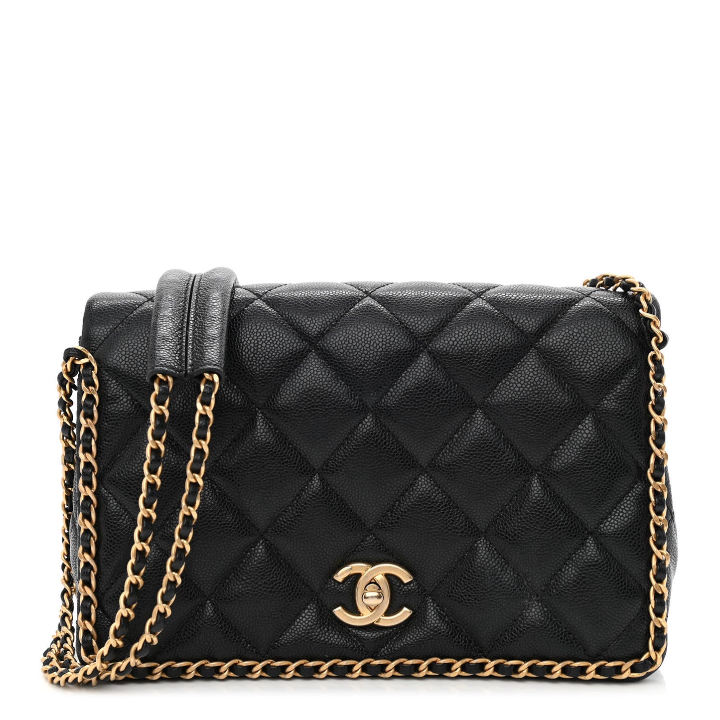 Caviar Quilted Never Ending Chain Flap Black