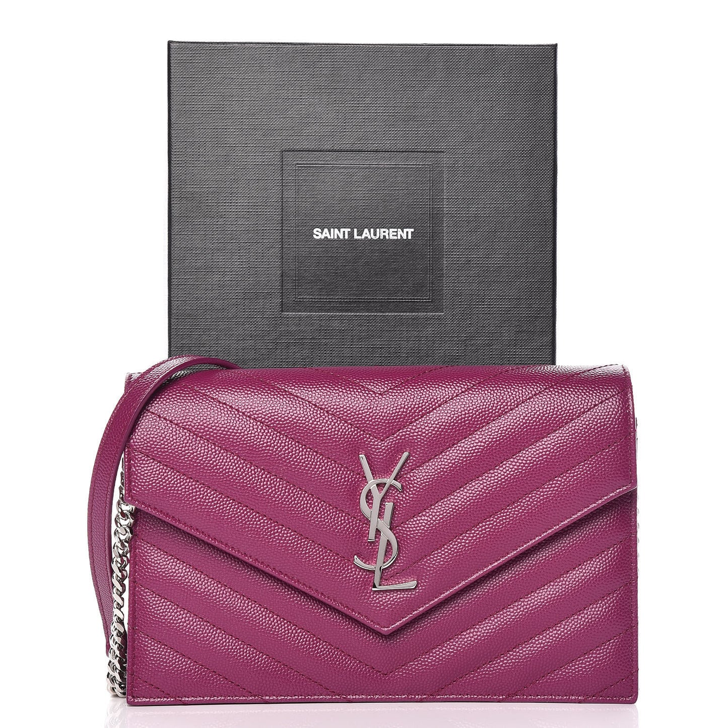 Grain De Poudre Matelasse Chevron Monogram Envelope Chain Wallet Dark Grape