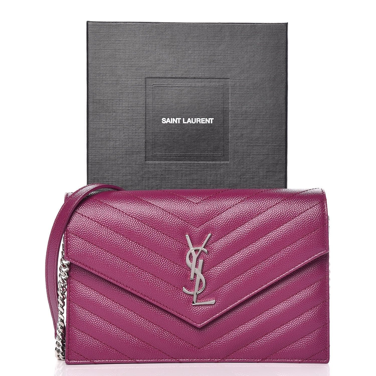 Saint Laurent Grain De Poudre Matelasse Chevron Monogram Envelope Chain Wallet Dark Grape 11 of 11