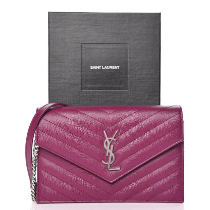 Saint Laurent Grain De Poudre Matelasse Chevron Monogram Envelope Chain Wallet Dark Grape 11 of 11