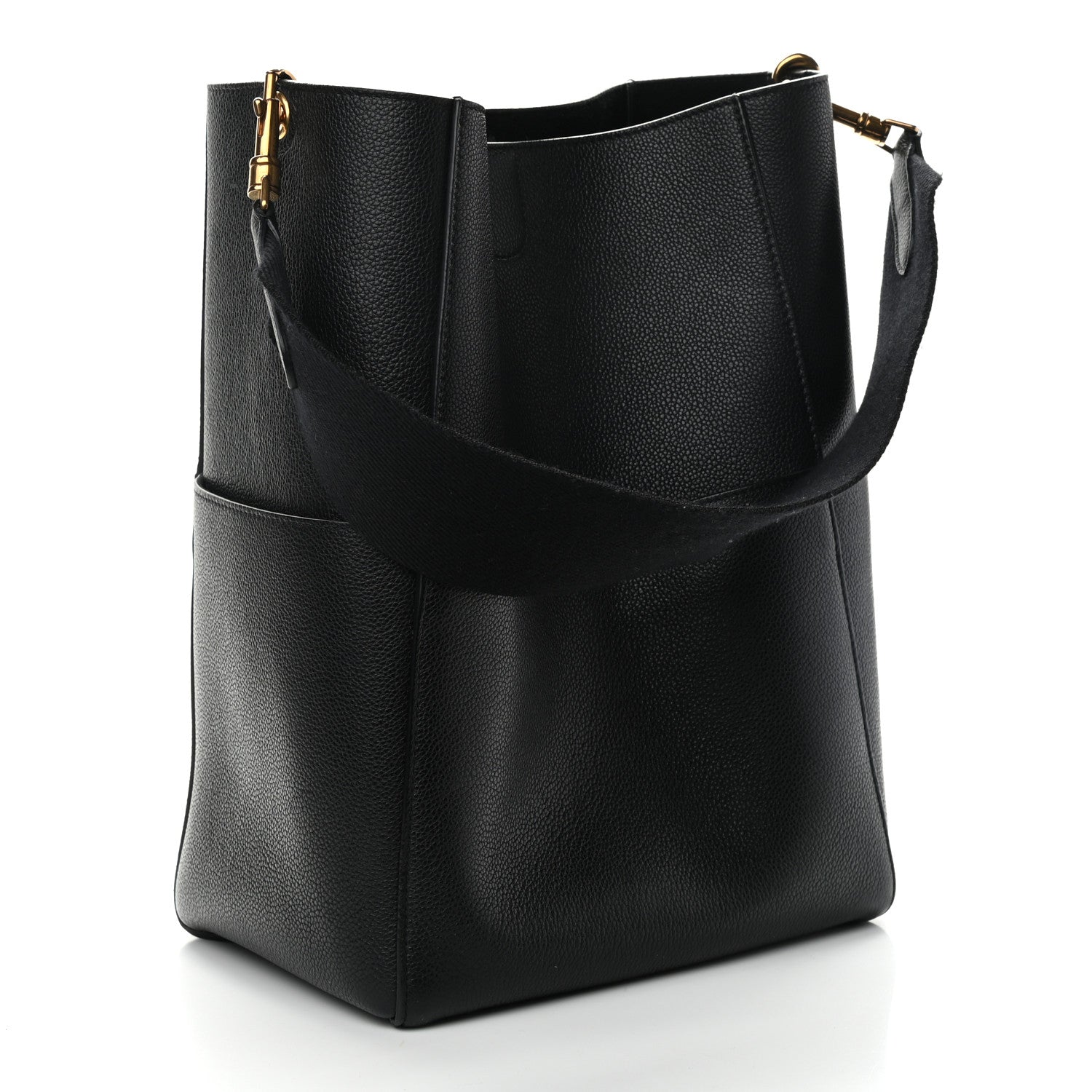 Celine Soft Grained Calfskin Sangle Bucket Bag Black 3 of 9