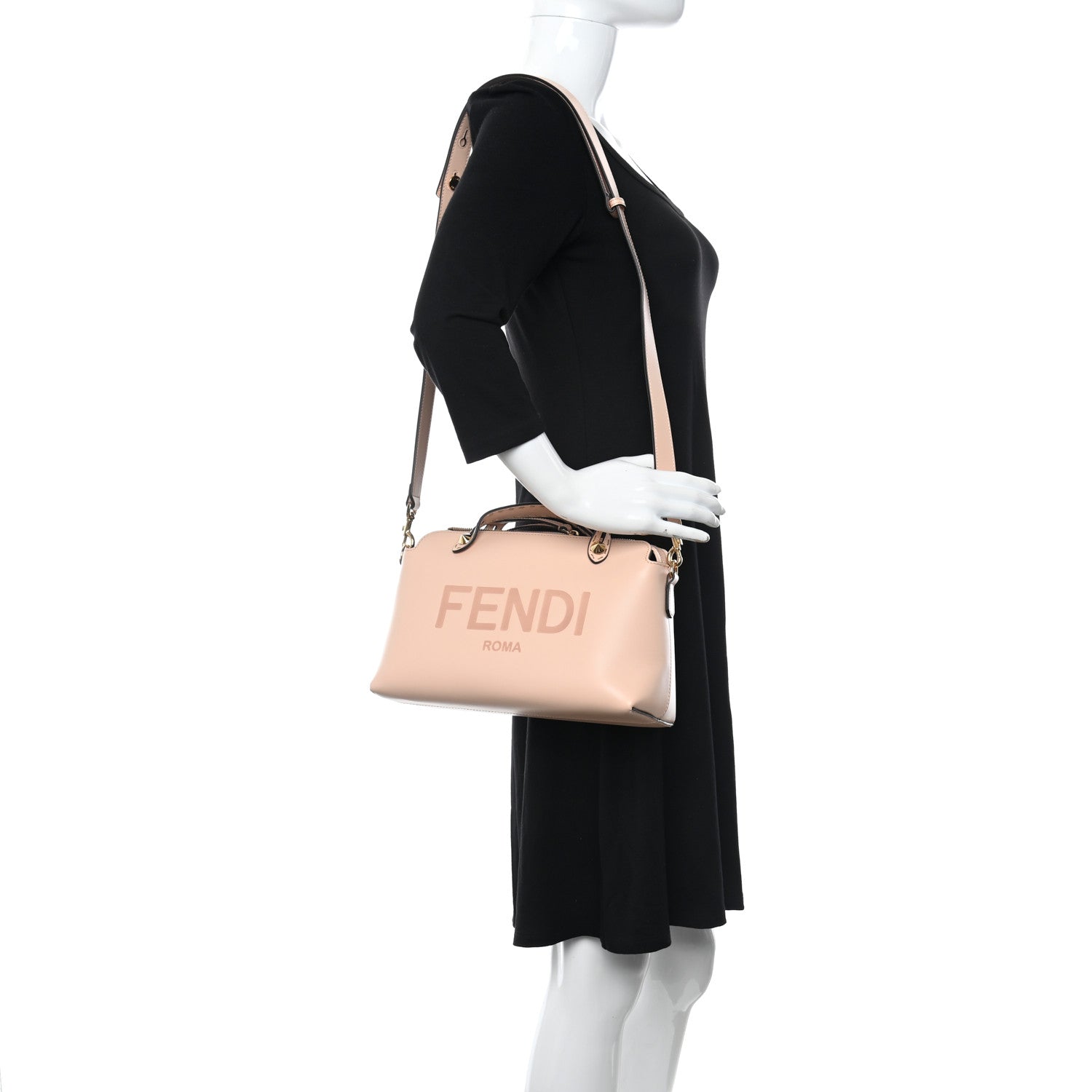 Fendi Vitello King Logo Embossed Medium By The Way Boston Bag Light Rose 2 of 10