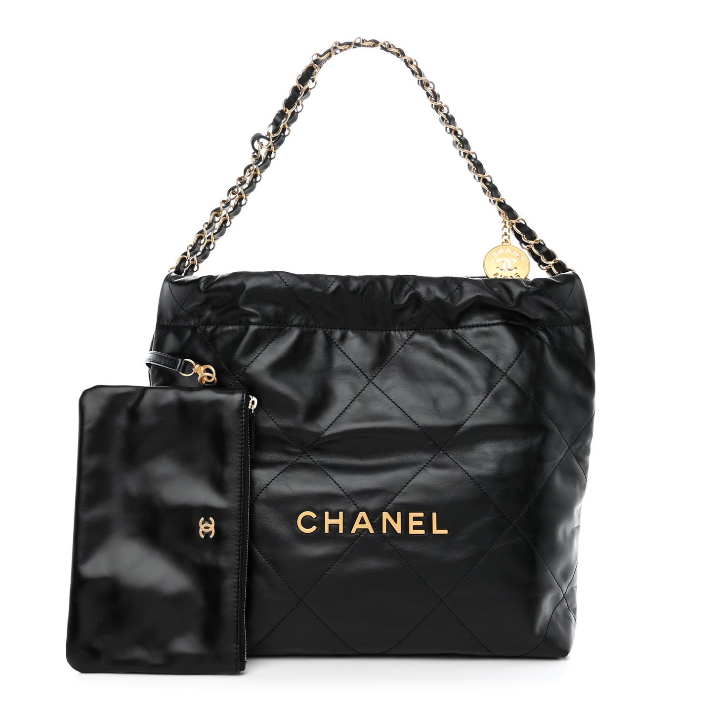 Shiny Calfskin Quilted Small Chanel 22 Black