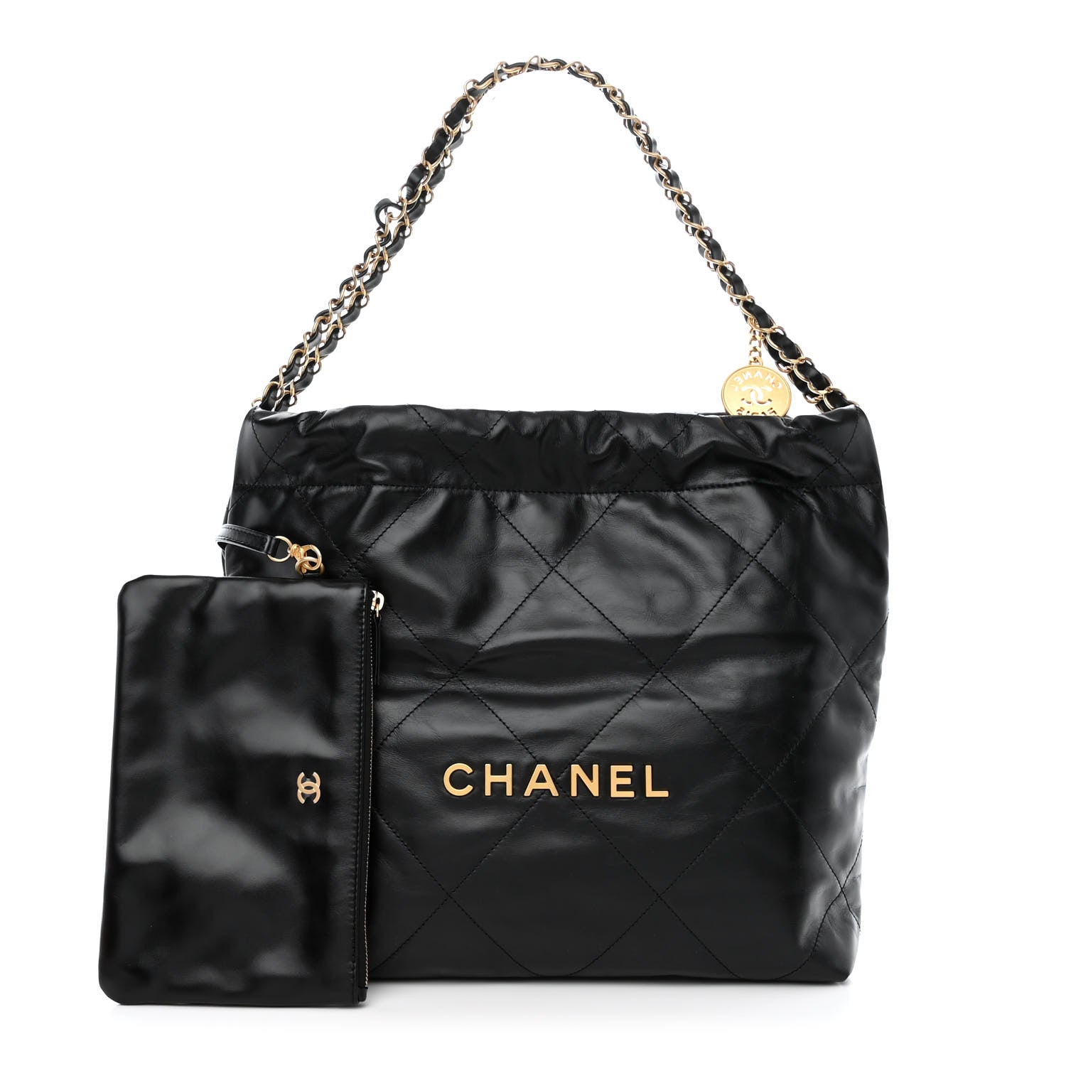 Chanel Shiny Calfskin Quilted Small Chanel 22 Black 1 of 12