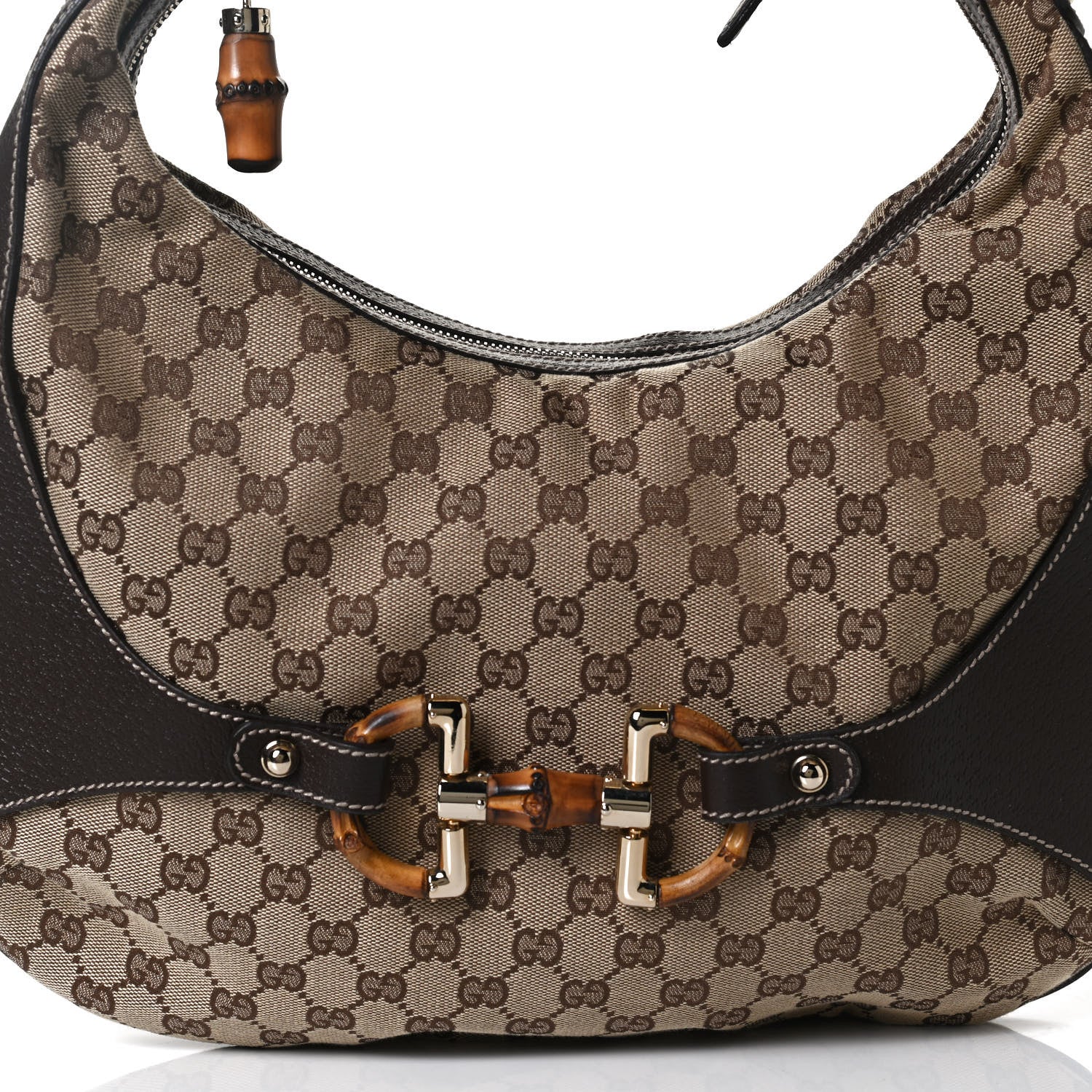 Gucci Monogram Bamboo Horsebit Hobo Dark Brown 7 of 11