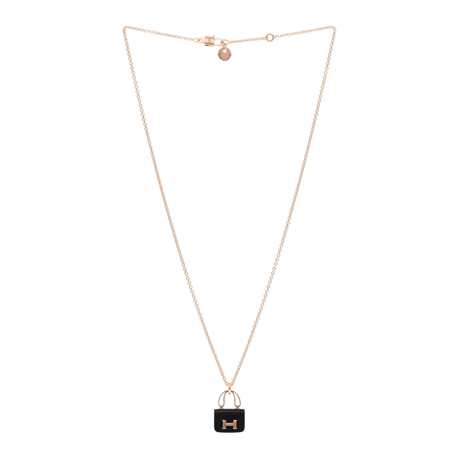 Hermes 18K Rose Gold Black Jade Constance Amulettes Pendant Necklace 3 of 4