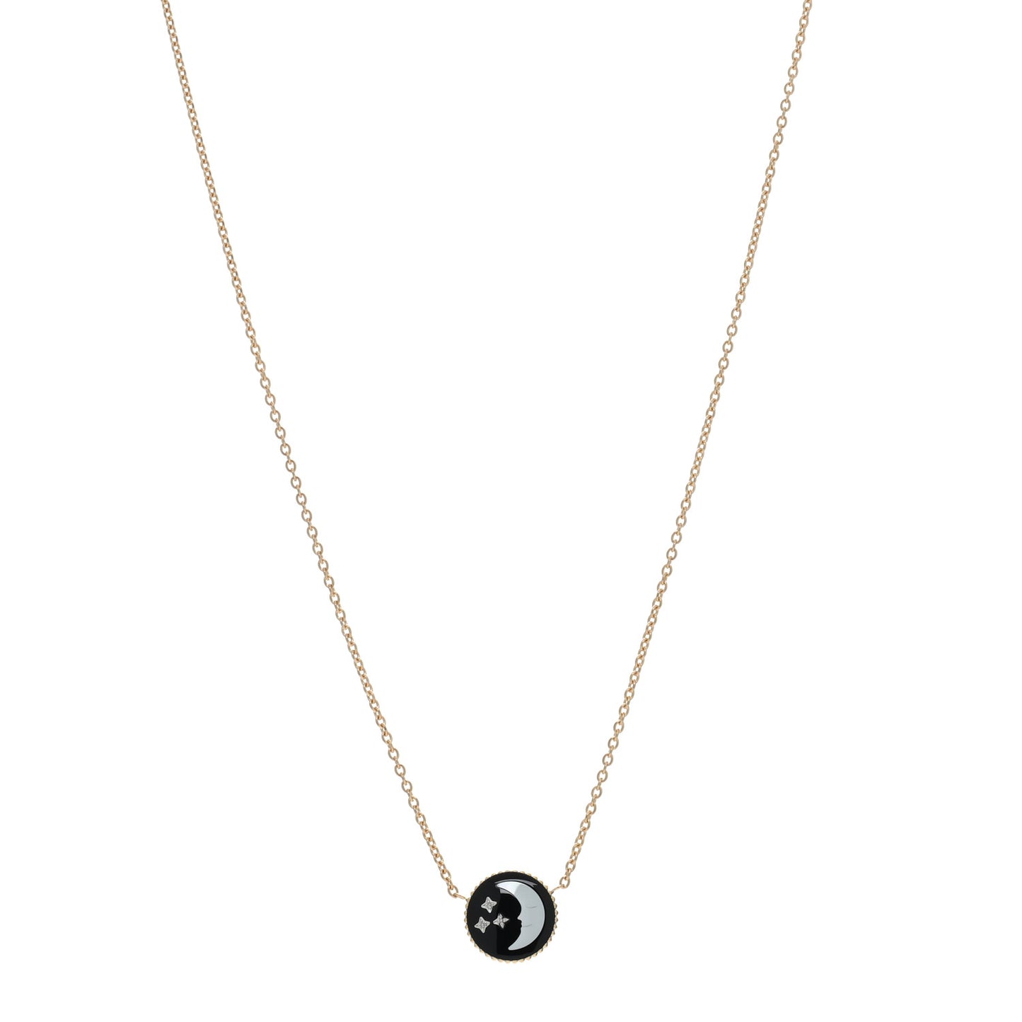 18K Yellow Gold Diamond Black Onyx Mother of Pearl Rose Celeste Pendant Necklace