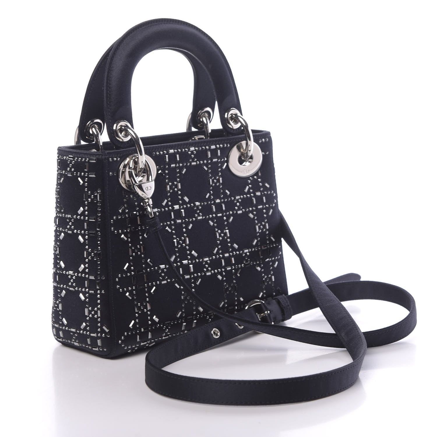 Christian Dior Satin Crystal Cannage Mini Lady Dior Navy 3 of 10