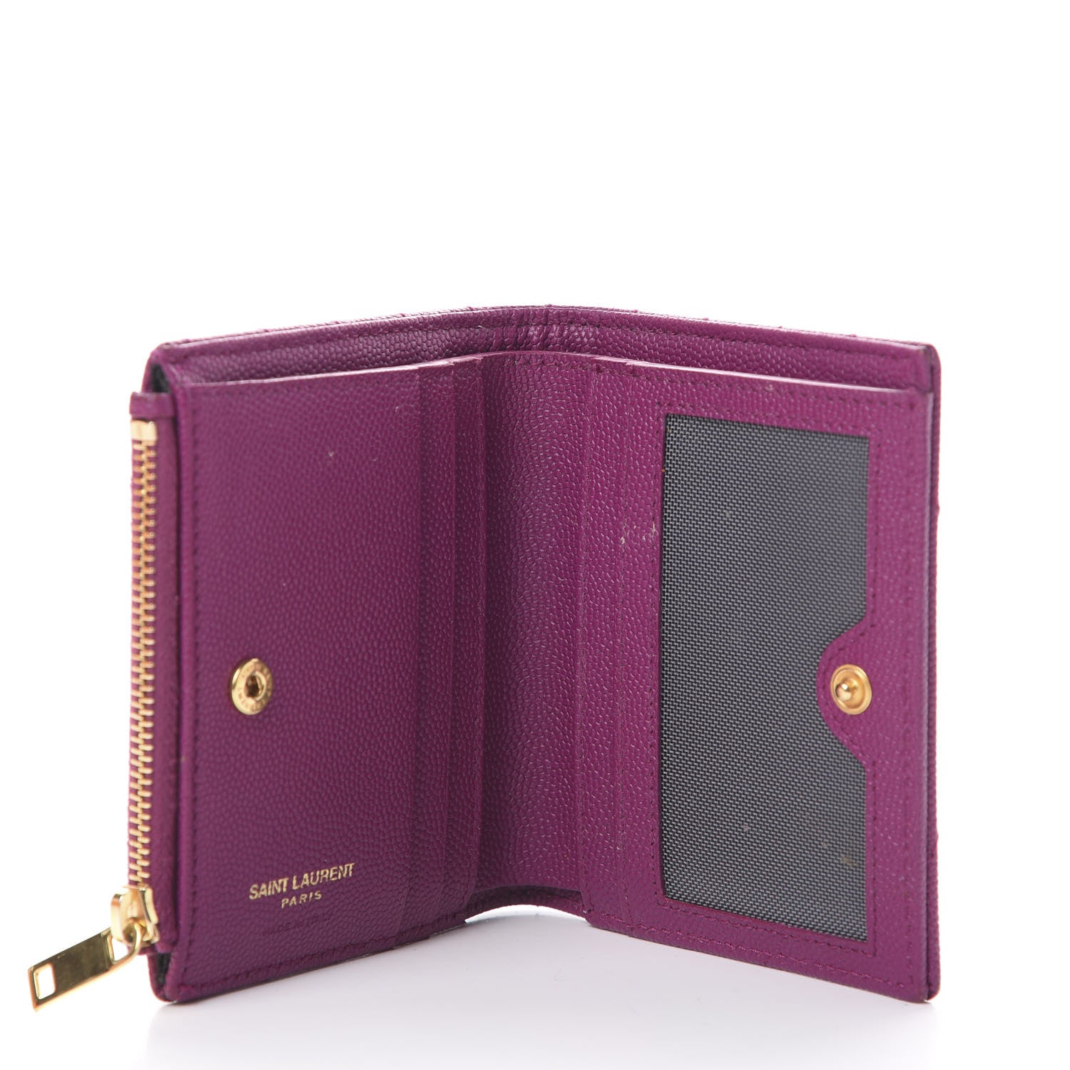 Saint Laurent Grain De Poudre Matelasse Chevron Monogram Zipped Card Case Dark Grape 4 of 14