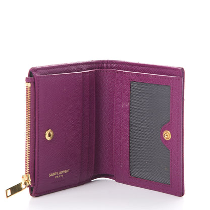 Saint Laurent Grain De Poudre Matelasse Chevron Monogram Zipped Card Case Dark Grape 4 of 14