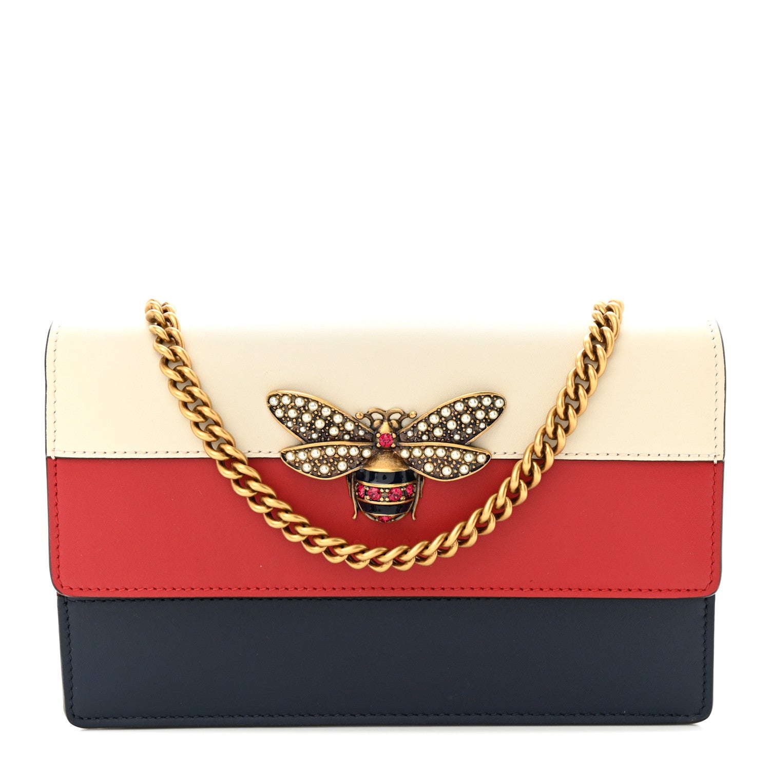 Gucci Calfskin Queen Margaret Chain Wallet Blue Agata Hibiscus Red Mystic White 1 of 11