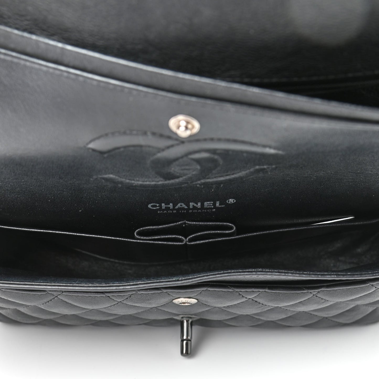 Crumpled Calfskin Quilted Medium Double Flap So Black