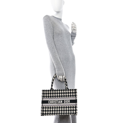 Christian Dior CHRISTIAN DIOR Canvas Macro Houndstooth Embroidered Medium Book Tote Black White 3 of 13
