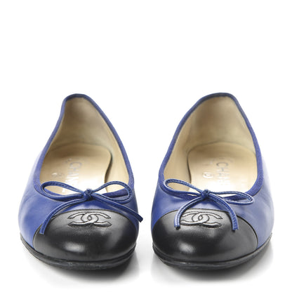 Chanel Lambskin CC Cap Toe Ballerina Flats 36 Blue Black 2 of 10