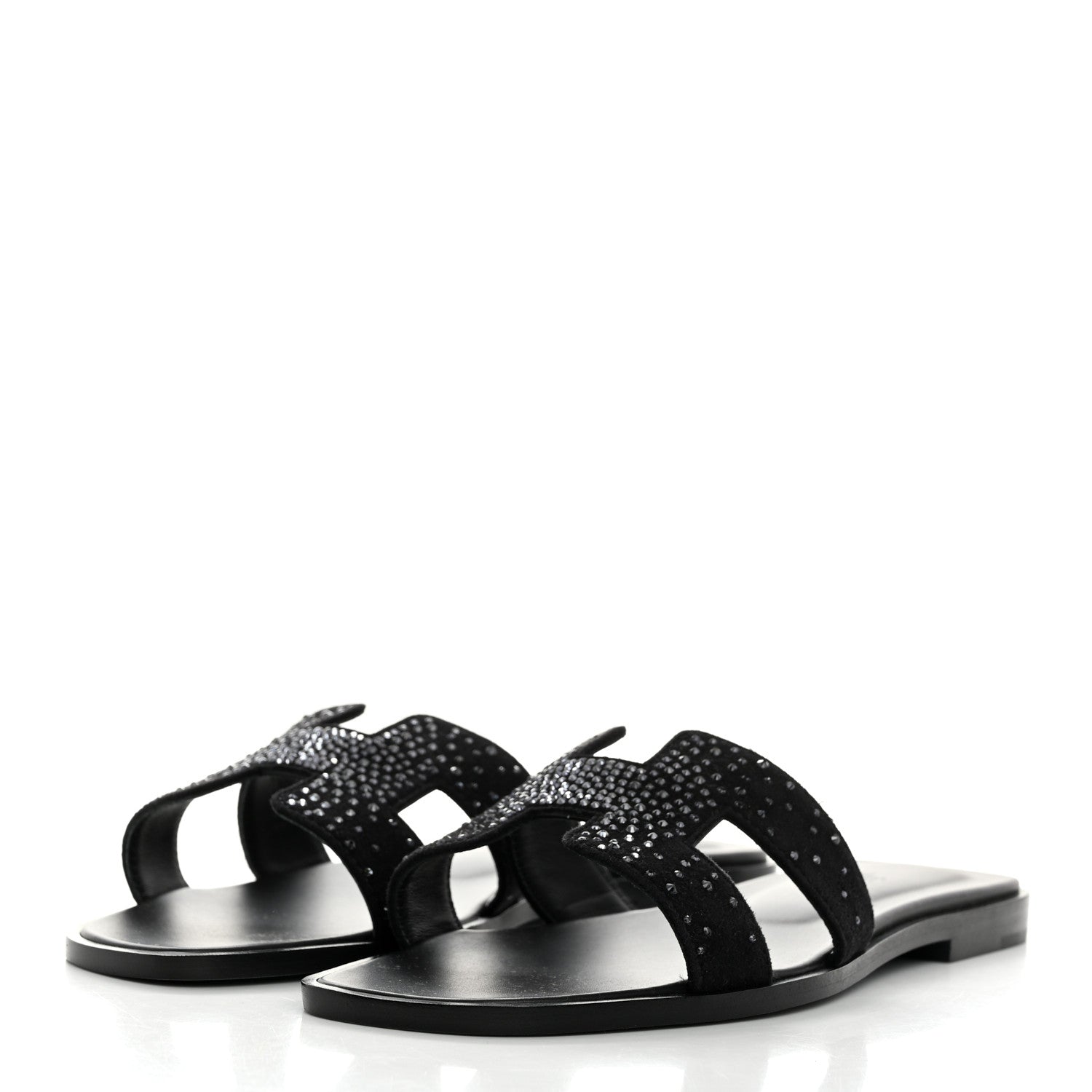 Hermes Suede Crystal Embellished Oran Sandals 38 Black 3 of 9