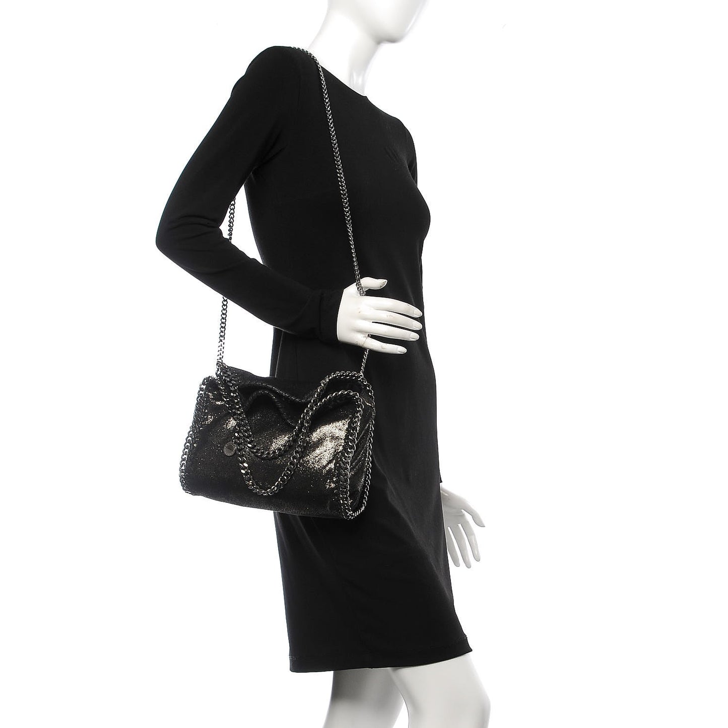 Chamois Shiny Dotted Mini Falabella Fold Over Tote Ruthenium