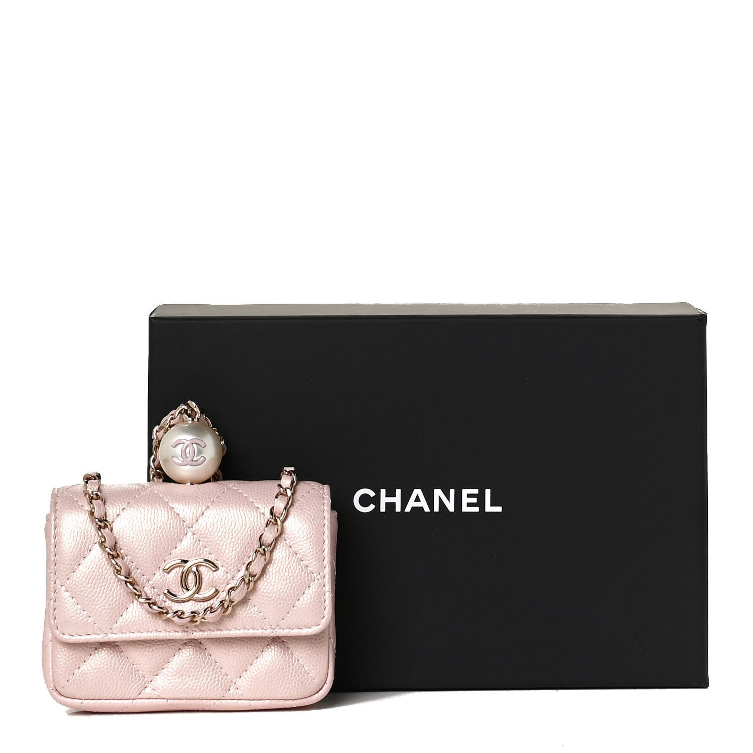 Chanel Iridescent Caviar Quilted Pearl On Top Coin Purse With Chain Light Pink 8 of 8