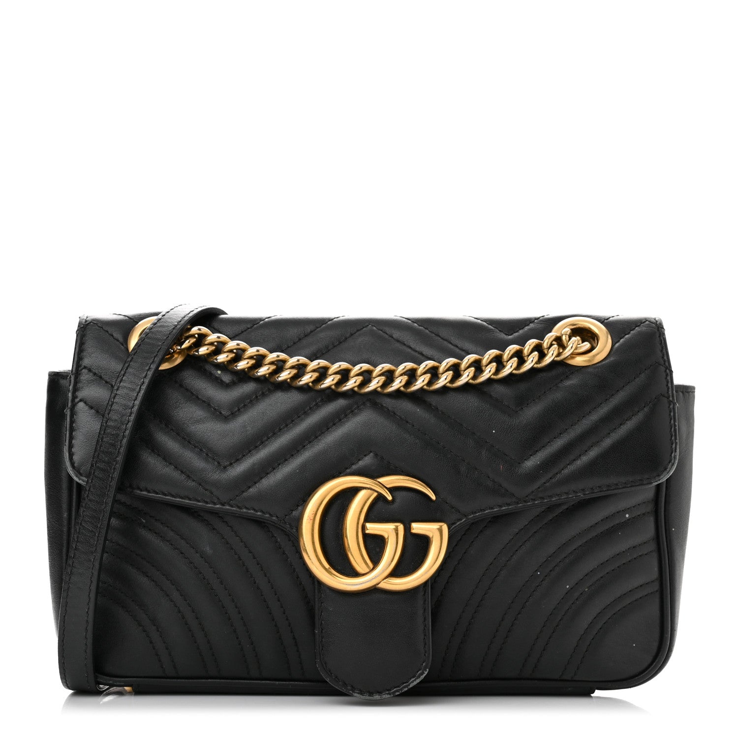Gucci Calfskin Matelasse Small GG Marmont Shoulder Bag Black 1 of 12