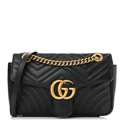 Gucci Calfskin Matelasse Small GG Marmont Shoulder Bag Black 1 of 12