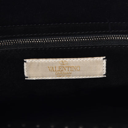 Valentino Garavani Grained Calfskin Patch Beaded Medium Rockstud Rolling Crossbody Tote Black Multicolor 7 of 8