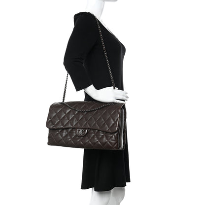 Chanel Lambskin Quilted Maxi Chanel 3 Flap Dark Brown 2 of 10