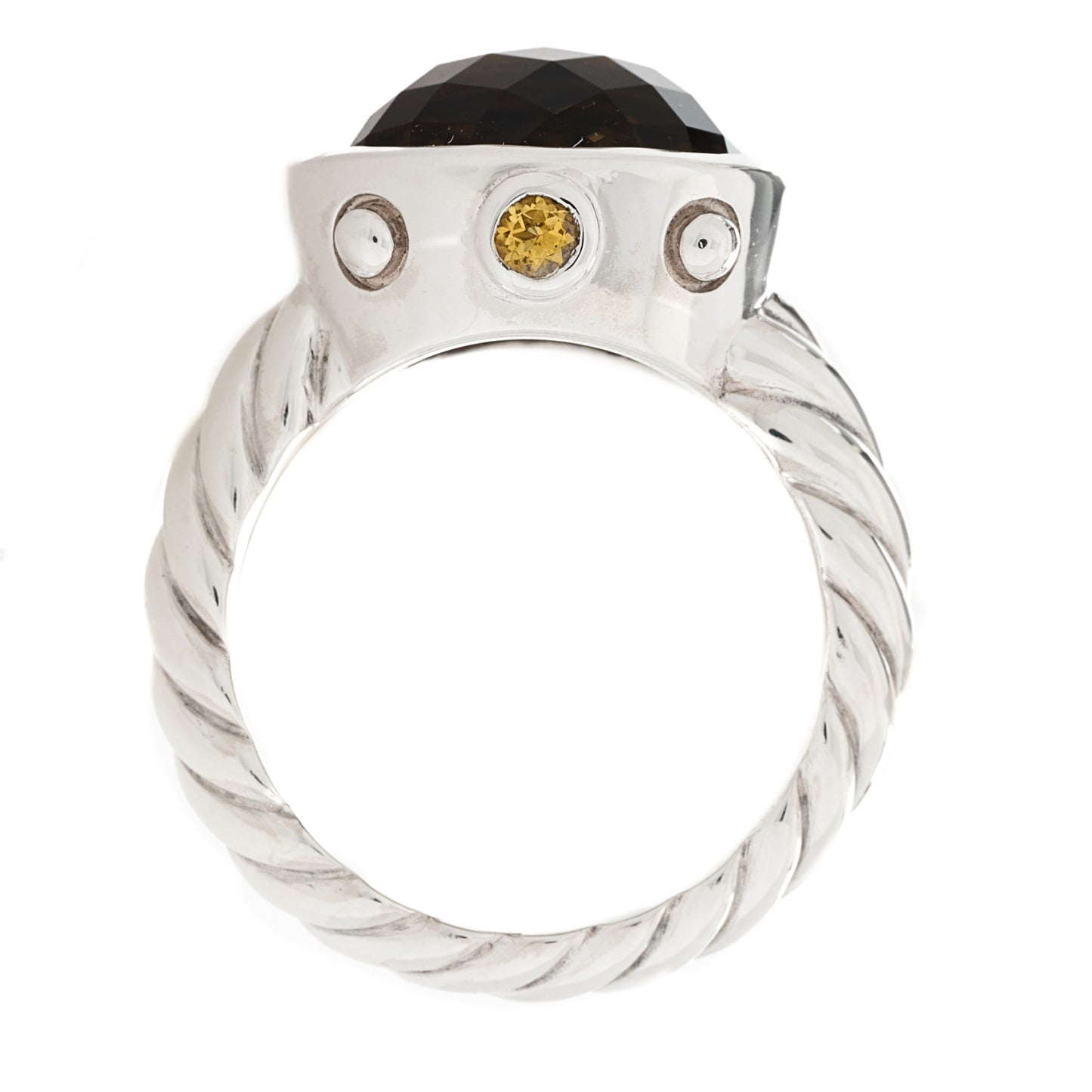 Sterling Smoky Quartz Citrine 11mm Renaissance Ring 53/6.25