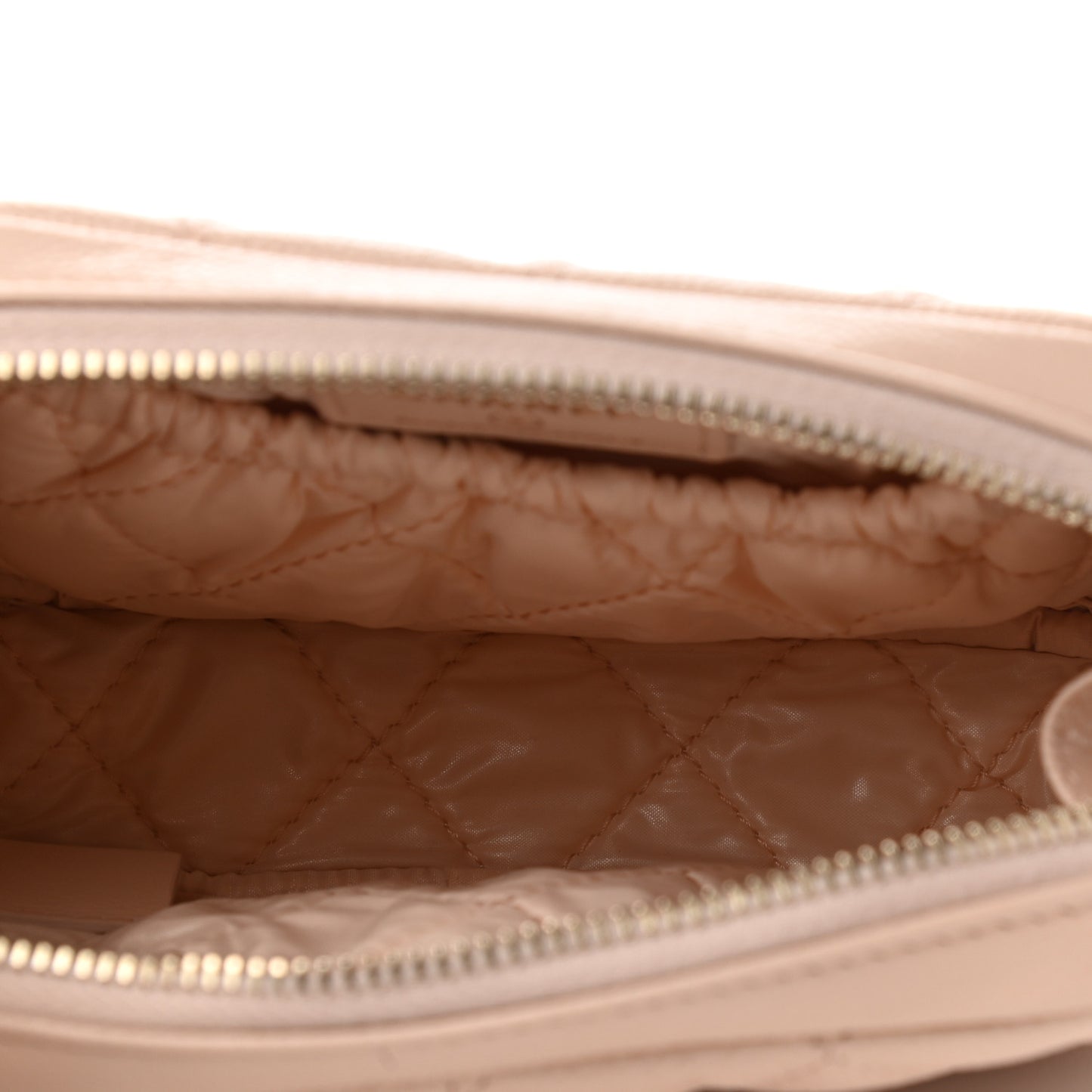 Caviar Quilted Small Curvy Pouch Cosmetic Case Light Beige