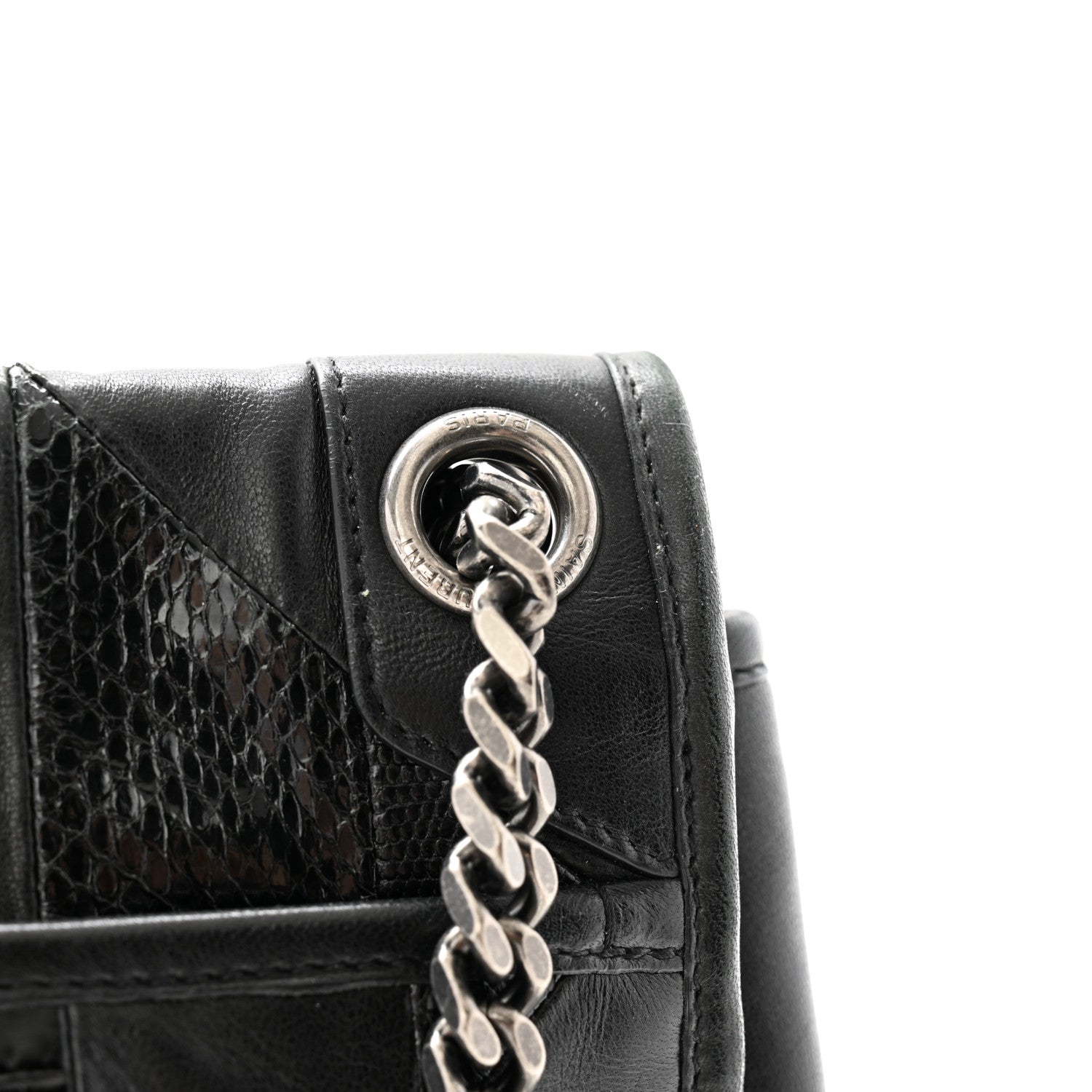 Saint Laurent Calfskin Ayers Patchwork Monogram Medium Niki Chain Satchel Black 11 of 11