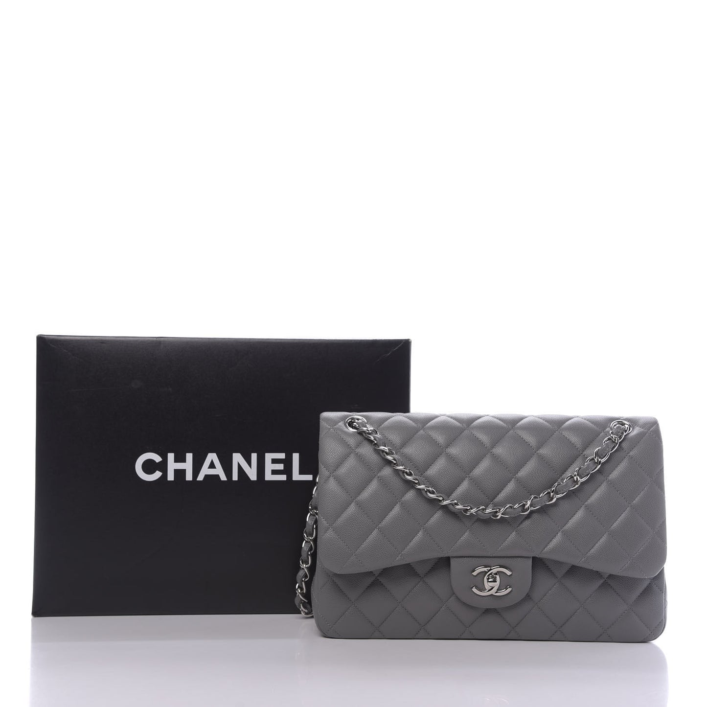 Caviar Quilted Jumbo Double Flap Dark Grey